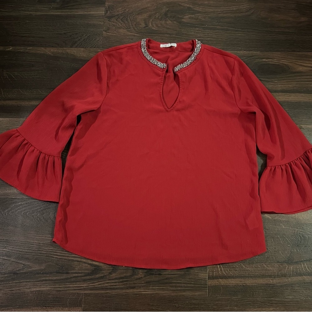 Maurices Red Blouse with Embellished Neckline Womens Size small